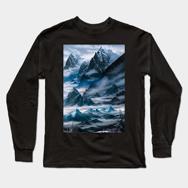 Misty Mountains in Winter Long Sleeve T-Shirt by CursedContent